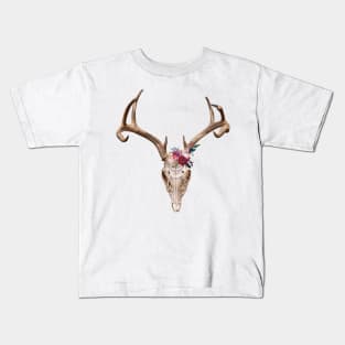 Deer skull with flowers Kids T-Shirt